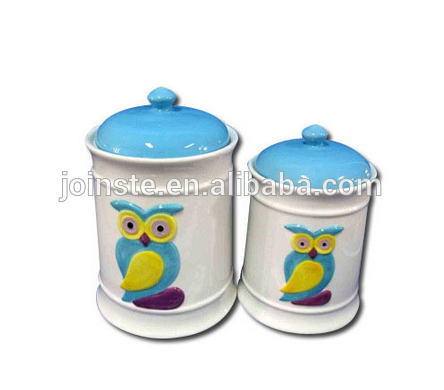 Custom decorative ceramic kitchen storage owl jars