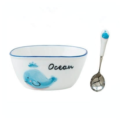 Blue ceramic children's cartoon whale decal bowl