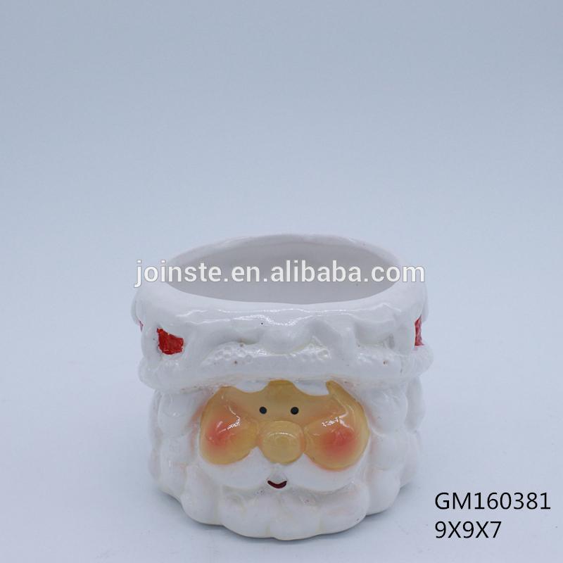 Custom cute white Santa shape ceramic candle Christmas candle holder