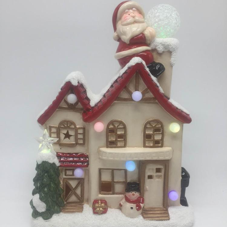 OEM ODM Resin Figurine Christmas House With Decorating Christmas Trees