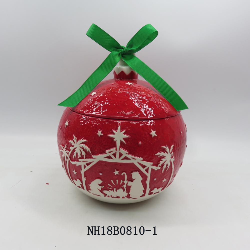 Round ceramic candy canister, Ceramic cookies boxes Christmas cookie box manufacture