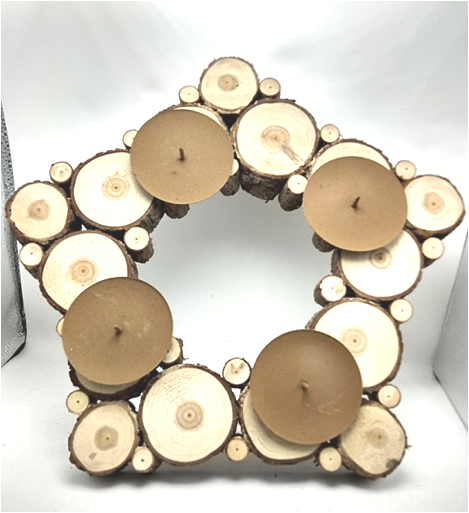 Natural primitive  star shaped wooden slices nailed antique candle holders