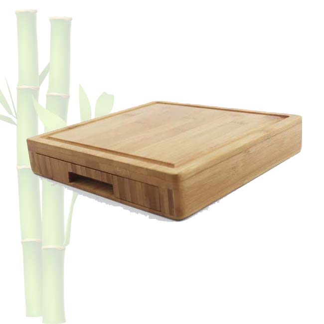100% Natural Bamboo Cheese Board & Charcuterie Platter with Slide-Out Drawer for Cutlery Stainless Steel Knife Set