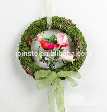 Natural moss rings with bird and arficial rose