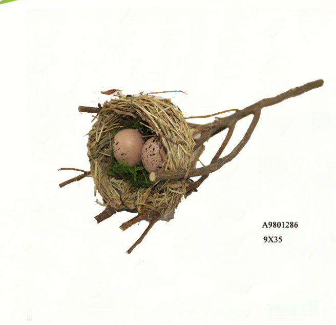 Mini grass bird nest  picks for easter decorations