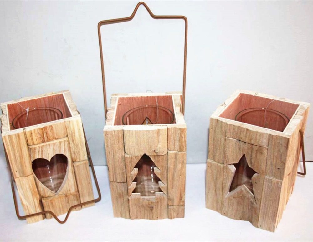 Primitive driftwood hurricane lanterns with glass