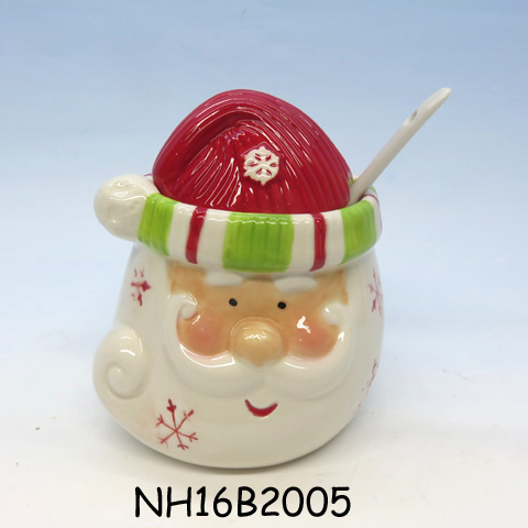 Holiday Hoopla Santa Ceramic Christmas Sugar Holder with Spoon, 4.5&quot;, Red