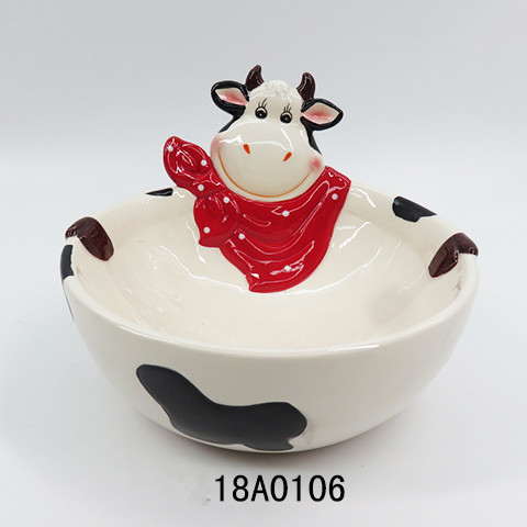2018 new design salad bowl handmade cow shape salad bowl ceramic