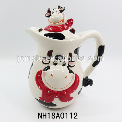 9 Inch Black and White Cow with cow Top Collectible Teapot