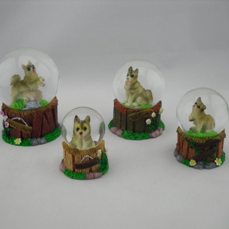 Funny dog snow globe custom resin dog snow ball for children gift