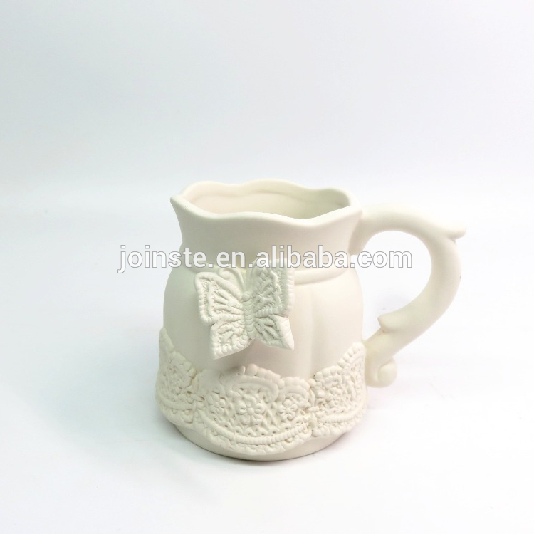 White Porcelain Ceramic Creamer with lace and butterfly
