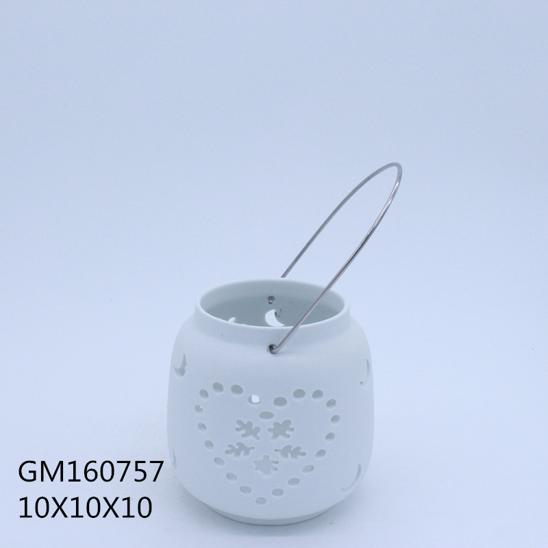Decoration candle lantern, Ceramic, Heart & Snowflake pattern