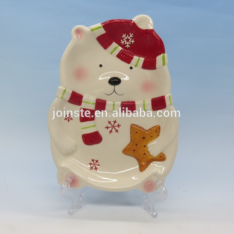 Custom little bear shape ceramic candy plate breakfast tableware Christmas gift