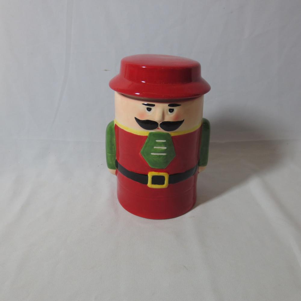 christmas nutcracker soldier shapes ceramic canister, Candy Jar with Lid food storage jar