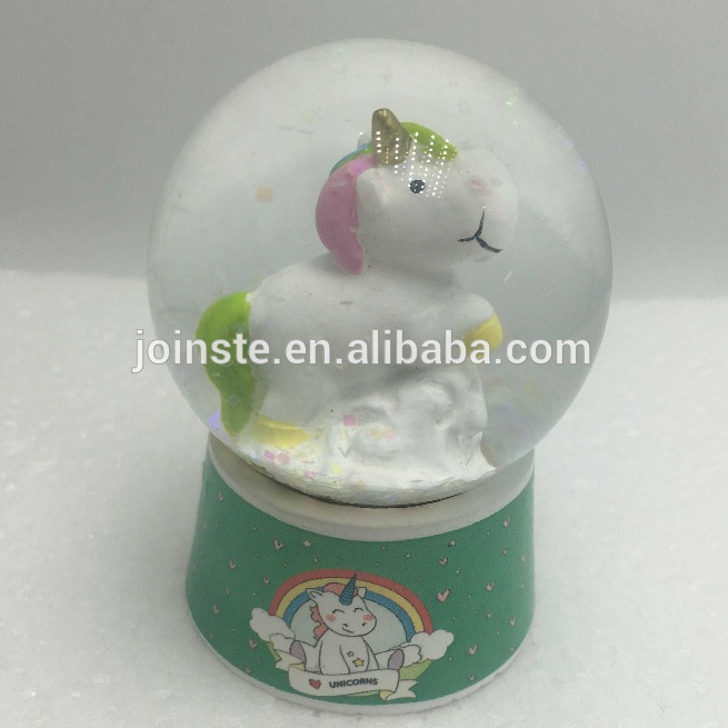 Custom cute 45cm resin unicorn water globe home decoration snow globe