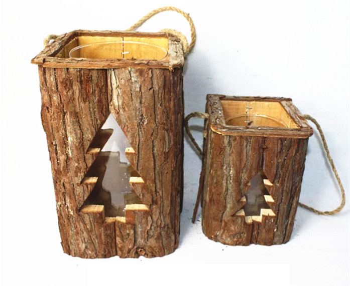 Tree bark primitive candle lanterns