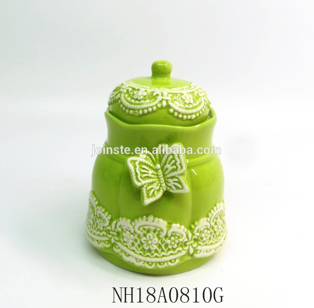 Green butterfly lace embossed Sugar jars