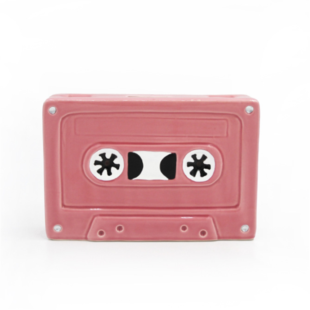 Ceramic vintage cassette money bank  custom hand painted  piggy bank  coin bank