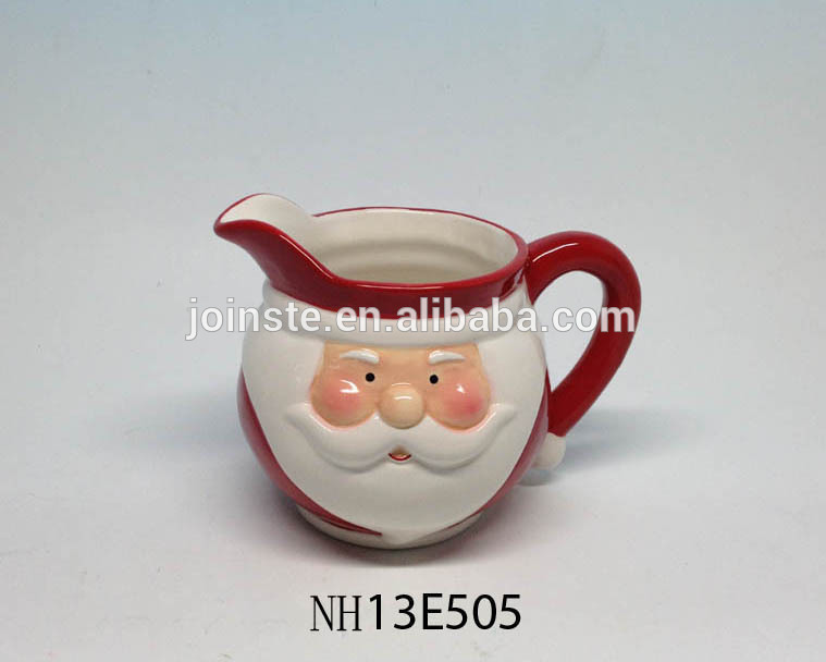 Custom cheap Christmas Santa ceramic tea pot coffee jar with handle kettle