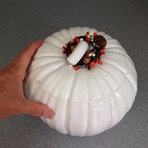 Ceramic large White Pumpkin Cookie jar Thanksgiving and Fall decoration