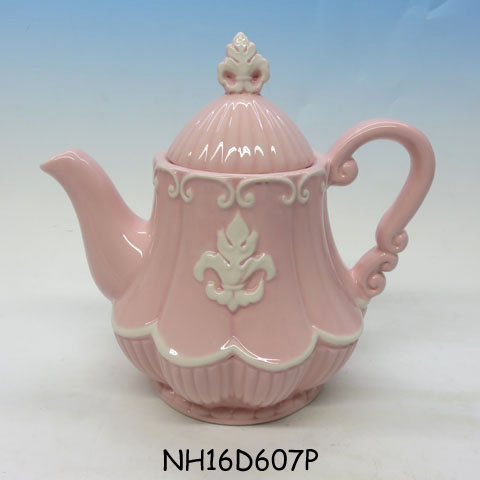 Customized cheap pink color handmade painting ceramic teapot best gift