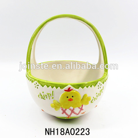 Multi color ceramic easter basket with chicks embossed
