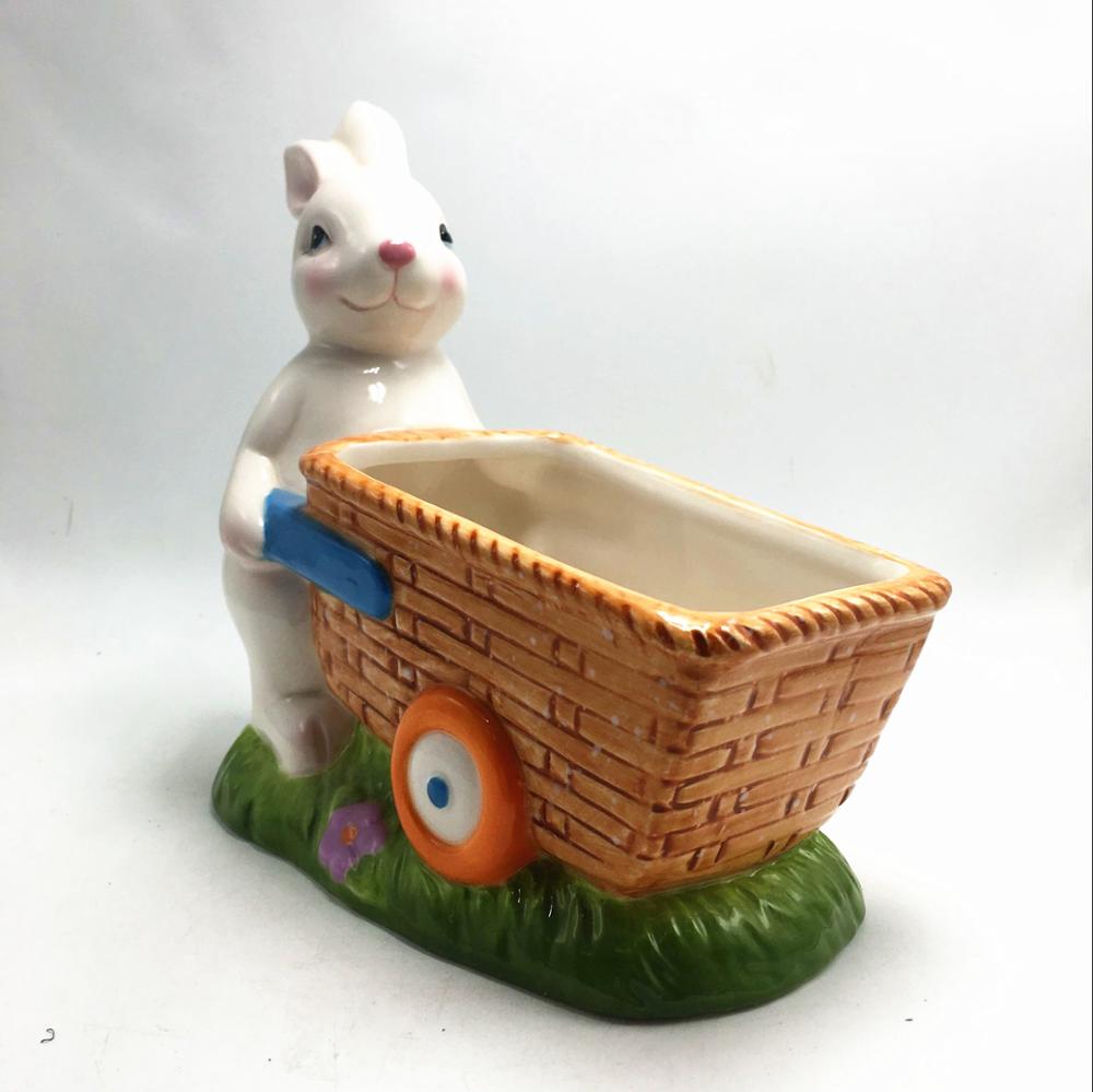 Ceramic easter rabbit with trolley baubles