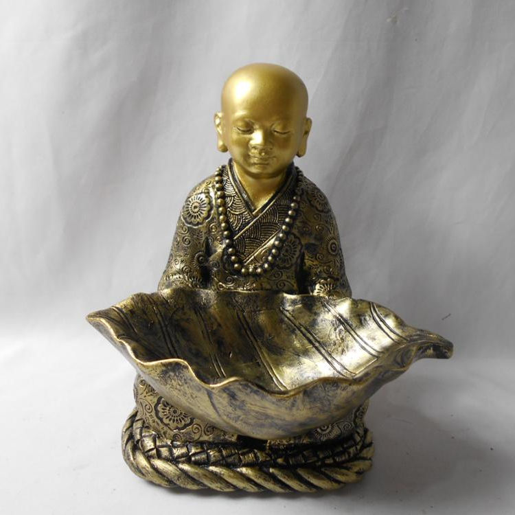 Polyresin Statue Praying Buddhist Monk Brown Candle Holder Statue