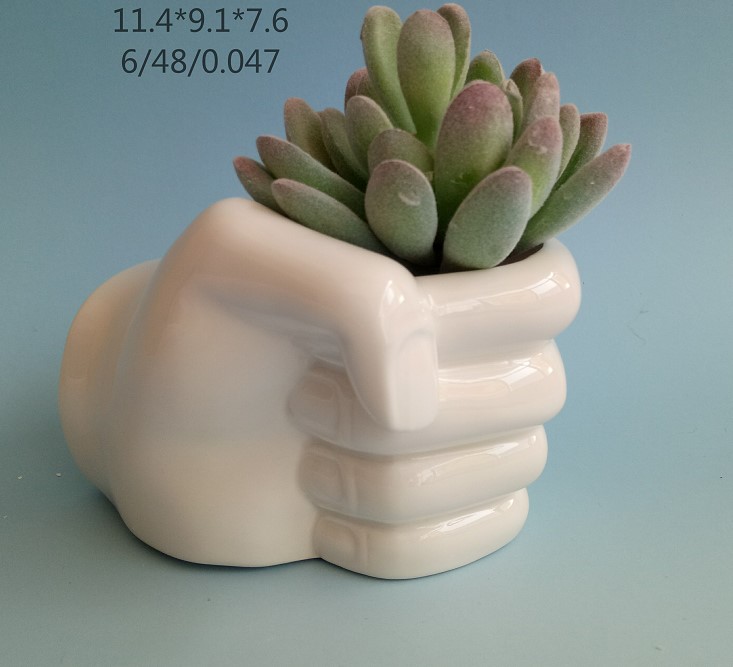 custom novelty palm shaped flowerpots ceramic promotional flower pots