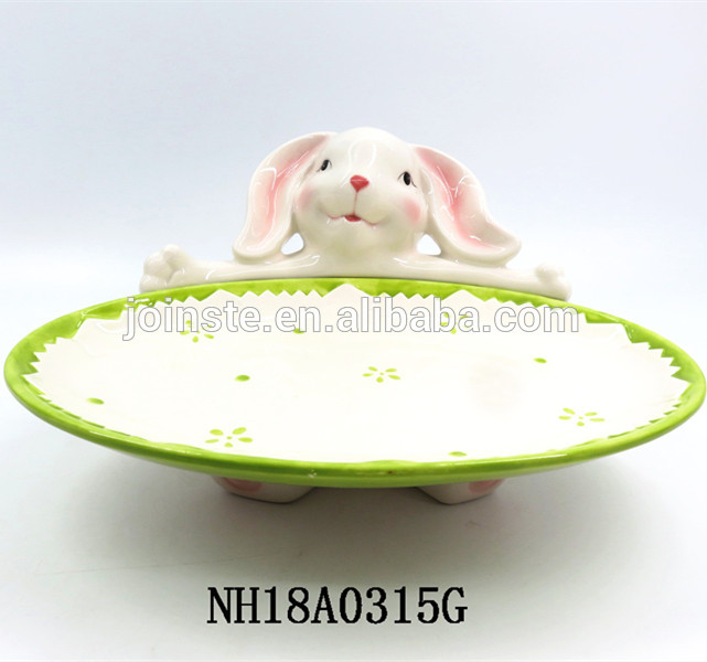 Hand painted Easter salad or desert plates with rabbits