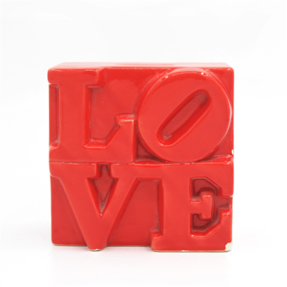 Embossed  L O V E  adult  money  box  hand  made ceramic Valentines  piggy bank coin bank