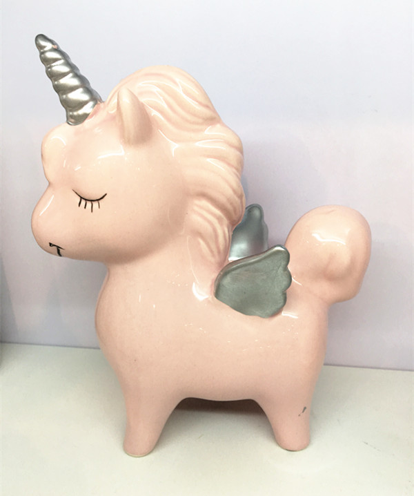 Cute small table decorations ceramic cartoon pink unicorn