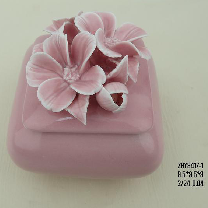 Ceramic Flower Covered Box,ceramic jewelry boxes,Flower trinket case with ceramic flower lid