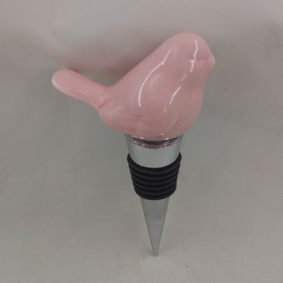 Little Pink Bird Shape Wine bottle stopper, Ceramic, wine stopper display holder