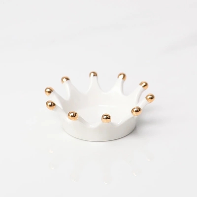 Custom creative white crown shape ceramic jewelry holder ring box