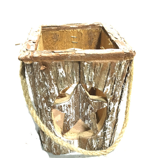 Natural primitive  christmas wooden lantern with snow