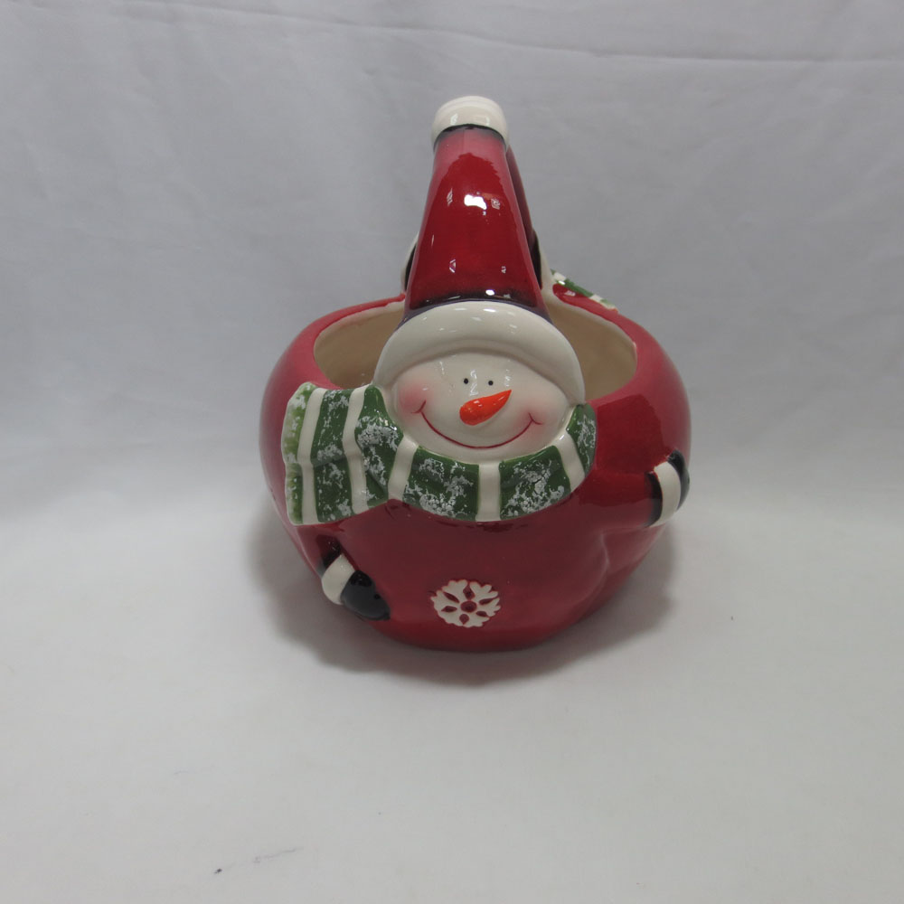 Red Ceramic christmas snowman  basket bowl