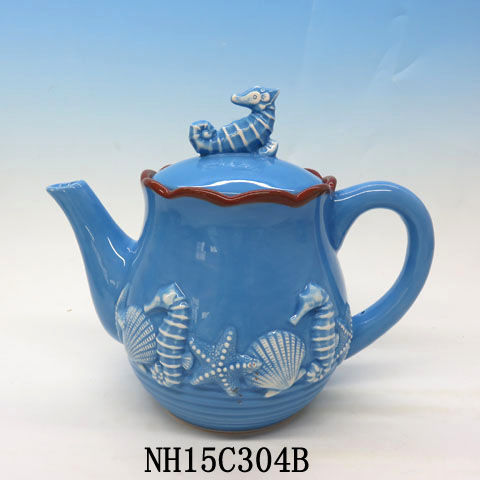Marine Life Seahorse Seashell starfish Stoneware teapot, Ceramic, Custom accept