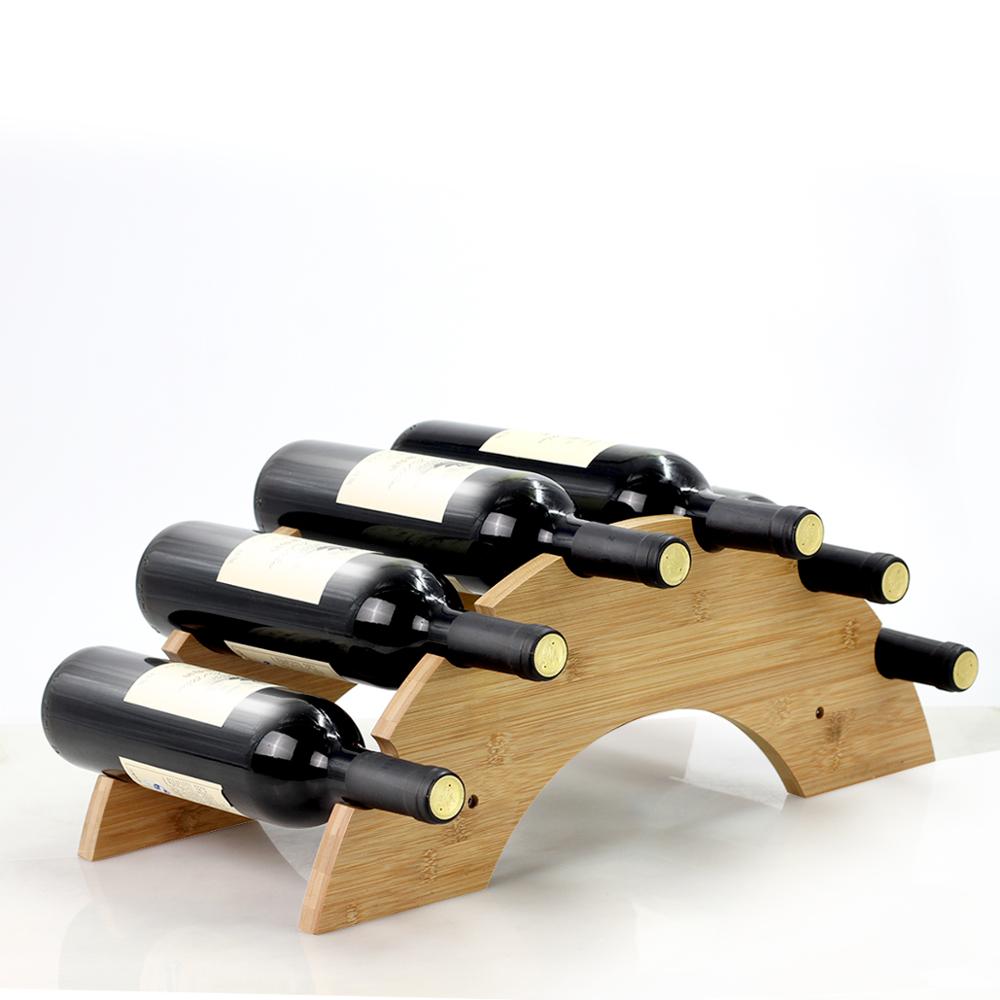 Bamboo Wine Bottle Rack  Wooden Semi-Circle Rack for Up to 6 Bottles
