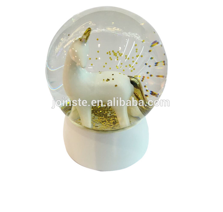 Unicorn Glitterdome 100mm Snow Globe with purewhite base