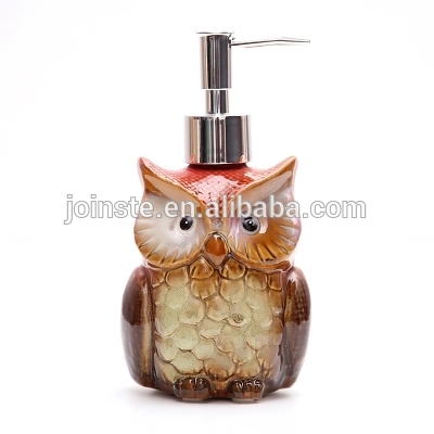 Customized owl shape ceramic lotion pump bottle liquid dispenser liquid container