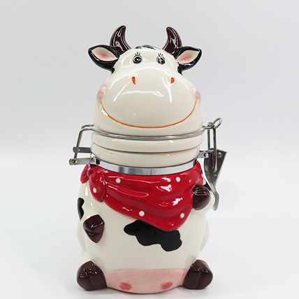 Custom Kitchen Canister,Modern Ceramic Cow canister with Airtight Clamp Lid for Food Storage