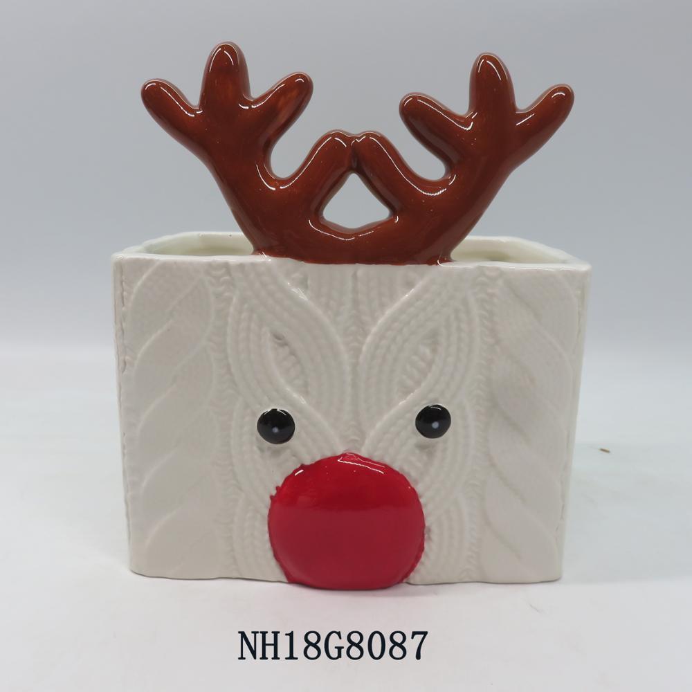 Custom ceramic square shape Santa or  reindeer candle holder Christmas decoration