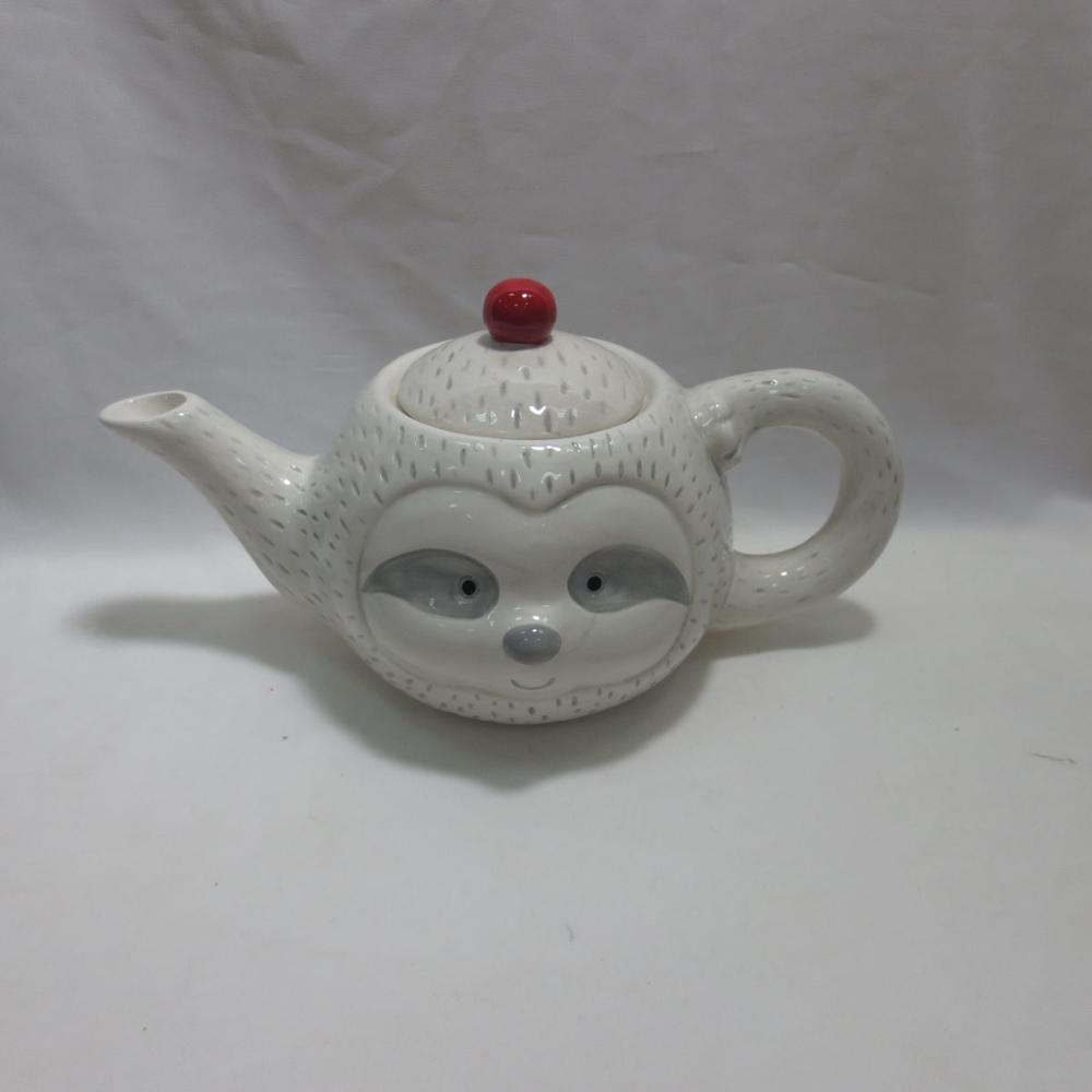 Customized white color tree sloths handmade painting porcelain teapot animal cheap ceramic teapot