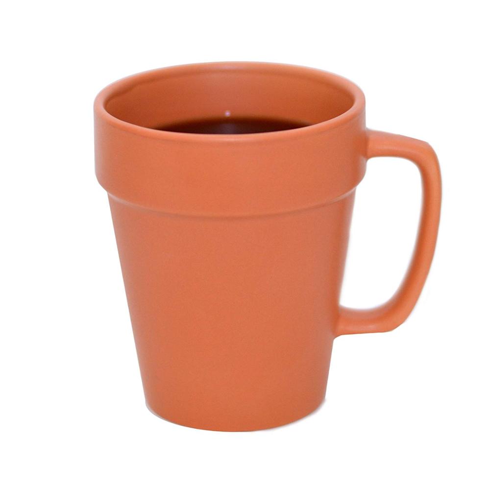 14-ounce Flower Pot Ceramic Mug, Set of 2 (Terra Cotta Color)