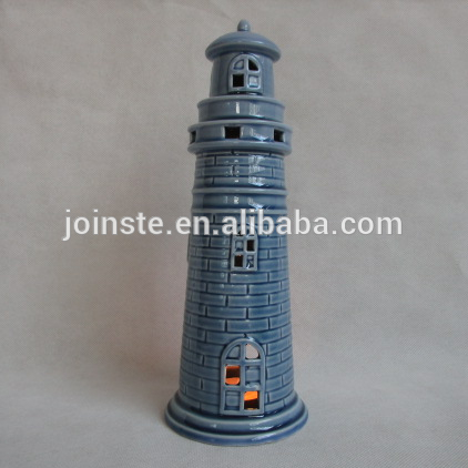Custom cheap blue tower shape candle holder candle stand with led light