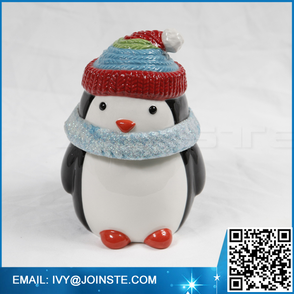 Custom printed ceramic animal cookie jars funny penguin cookie jar