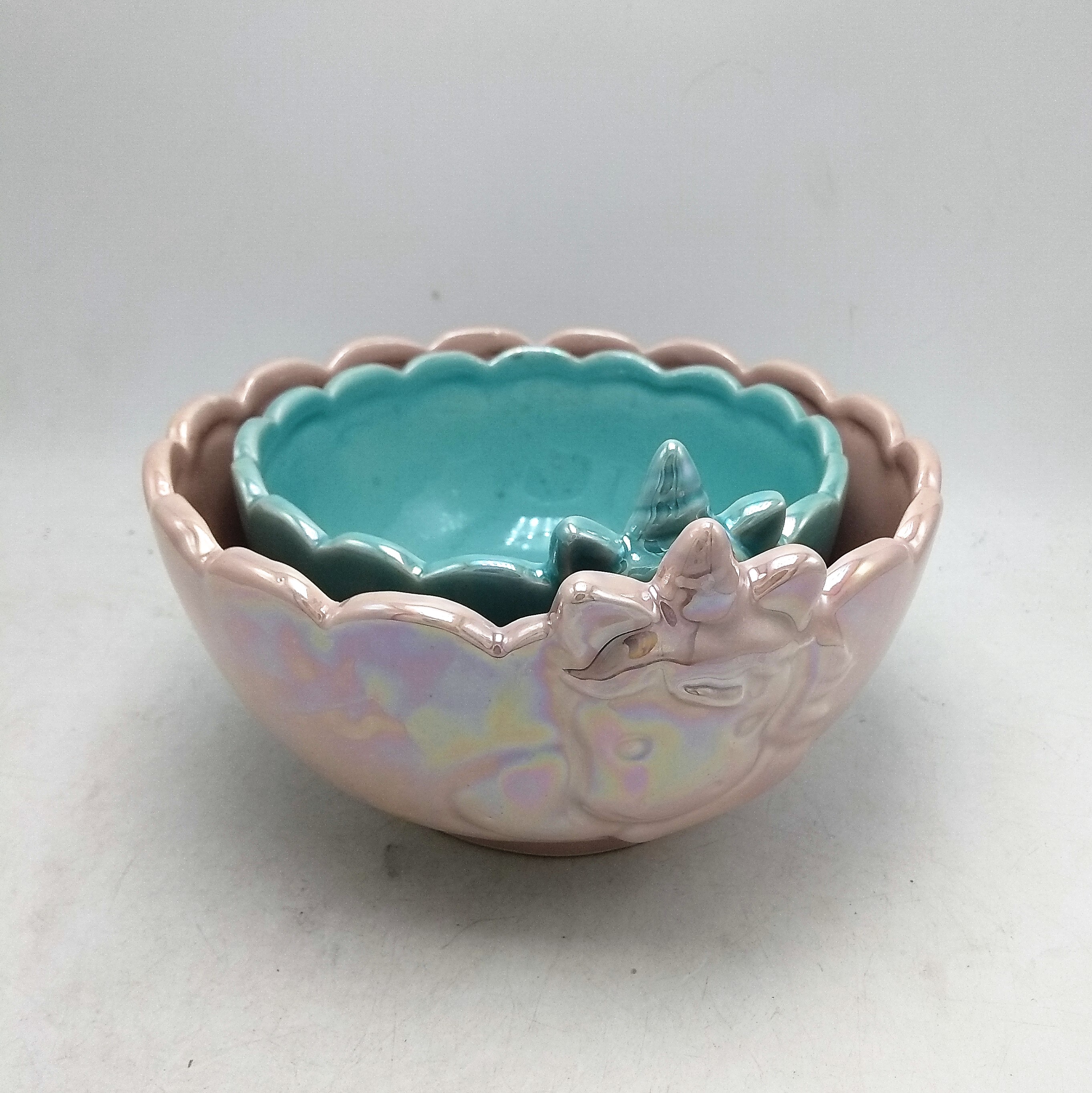 Pink and blue plated Ceramic unicorn snack bowl,decorative ceramic bowls