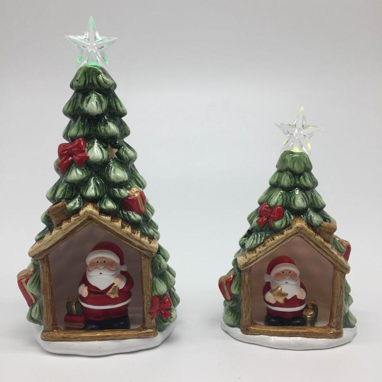 2018 Red Clay Christmas Gifts & Crafts (Christmas Tree With Star & Santa Claus LED Light)