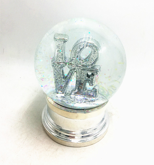 Silver electroplate glitter LOVE snowglobes